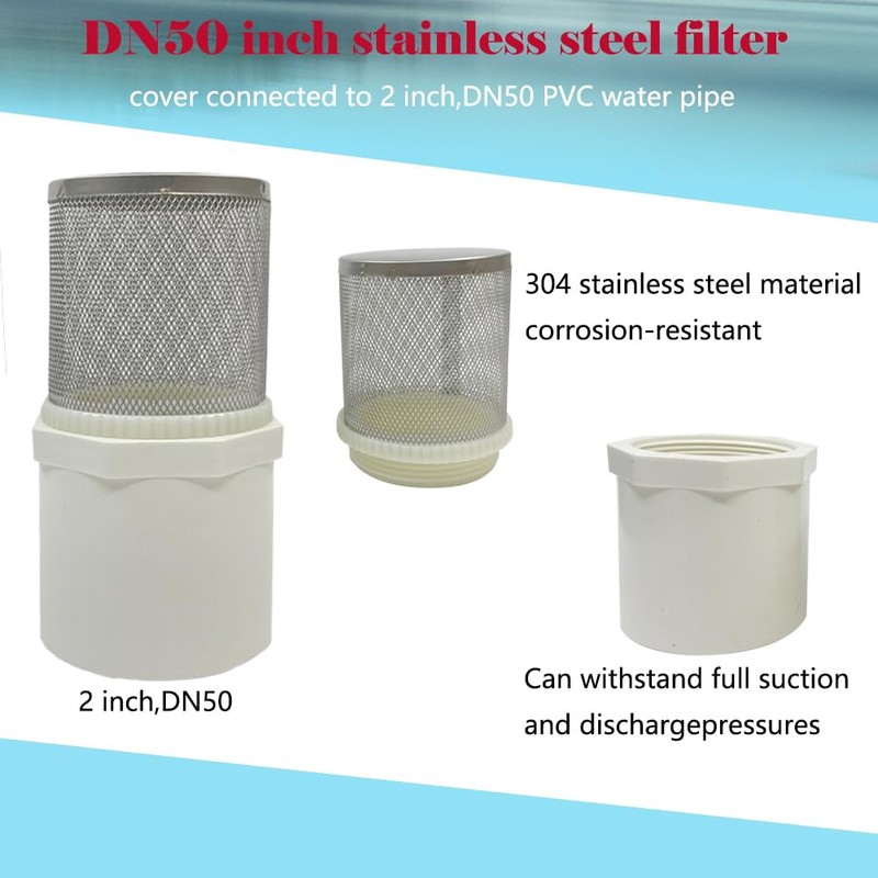 YONYONICE DN50/2 inch Suction Strainers Stainless Steel Filter Cover Connected