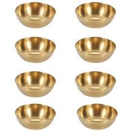 Mantouxixi Paquete de 8 cuencos de salsa de acero inoxidable, mini platillos redondos, platos de condimento, platos de aperitivos, para sushi, guarniciones, postre, salsa de tomate, soja, barbacoa, 3.3 pulgadas, dorado