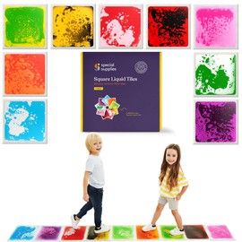 Special Supplies Special Supplies Square Floor Liquid Tiles for Kids, Set of 9, Colorful Early Learning Sensory Activity Mats for Toddlers and Children, Anti-Slip Backing for Active Play, Dance, and Games