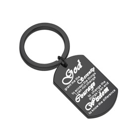 HOLLP Religious Jewelry God Grant Me The Serenity Prayer Quote Dog Tag Keyring Christian Gift Inspirational Keyring (God Grant Me -black)
