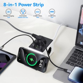 ELUTENG Ciabatta elettrica a cubo 8 in 1, con caricatore senza fili, 15 W, 3 prese, 2 USB A e 2 USB di tipo C, presa multipla con interruttore, per casa e ufficio