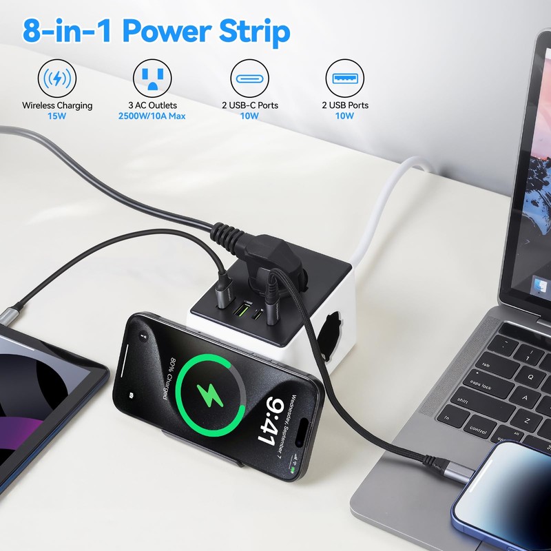 ELUTENG Ciabatta elettrica a cubo 8 in 1, con caricatore