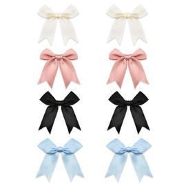 8PCS Ribbon Hair Bows for Girls Blue French Barrettes Hair Bow Clips for Women Pink Black Bowknot Hair Accesssories Colorful Alligator Clips for Hair Handmade Solid Color Bows Decor Hair Clips