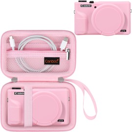 Canboc Case for Canon PowerShot G7X Mark III Digital Camera, 1* Hard Carrying Case + 1* Soft Silicone Cover with Removable Lens Cover, Pink (Case Only)
