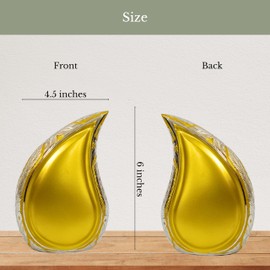 Gold Teardrop Urn for Ashes – NORSE'S TRADECRAFT Elegant Handcrafted Cremation Keepsake for Adults – Premium Metal Memorial Container with Ornate Detailing – Includes Royal Velvet Storage Pouch