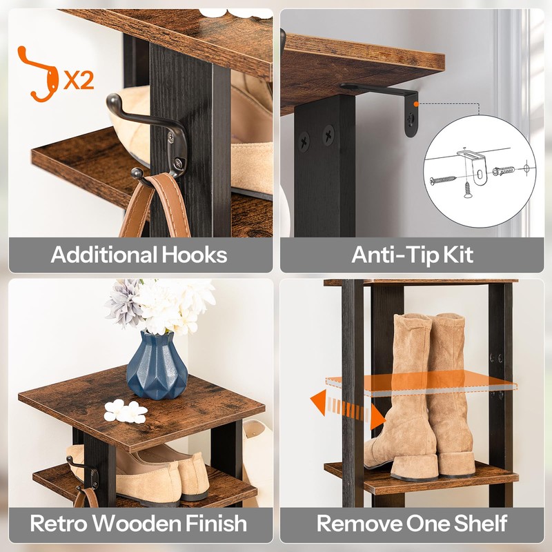 HOOBRO 8 Tiers Vertical Shoe Rack, Wooden Shoe Storage Organizer