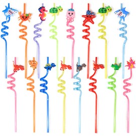 Pack of 16 Plastic Straws for Children, Various Cute Shape and Colourful Reusable Drinking Straws for Children's Birthday Party Decorations, Party Accessories