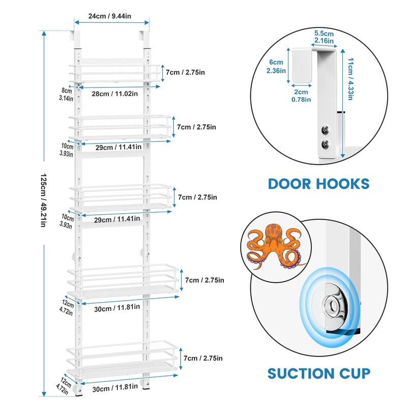 Purdaz Adjustable 5-Tier Over the Door Pantry Organizer, Spice Rack,