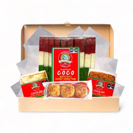 Deliciosos -DULCES MEXICANOS-Surtidos-Banderitas-Coconut Candy-Cumpleaños-Navidad-Fiestas-Set de Regalo para Mujer-Hombre-Cocadas Dulce de Coco-Dulces Típicos. Caja Chica #1 con 4 Piezas.