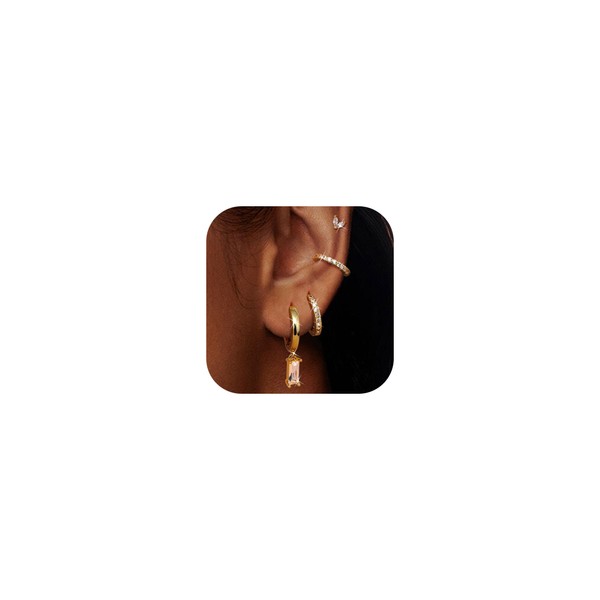 JeweBella 4 Pairs 14K Gold Plated Hypoallergenic Earrings Set for