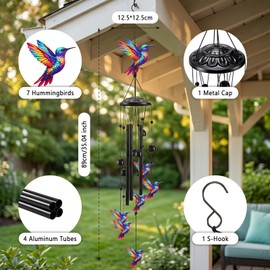 Wind Chimes for Outside,Hummingbird Wind Chimes Outdoors,Deep Tone Memorial Windchimes for Patio Porch Balcony Garden Decor,Hummingbird Gifts,Memorial/Birthday Gifts Ideas for Women Mother Grandma
