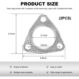 NYTKL 2PCS Exhaust Gasket, 2" 3-Bolt High Temperature Exhaust Flange Gaskets, Multifunctional Turbine Header Gaskets Replacement for Mufflers Catalytic Converters, Car Accessories