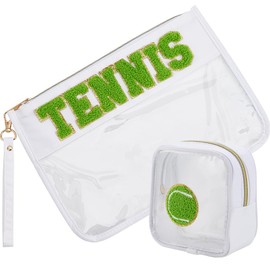 CREATCABIN 2 Packs Clear Toiletry Bag Travel Tennis Makeup Pouch with Zipper Handle PVC Period Bag Small Cosmetic Bag Portable Waterproof Towel Embroider TSA Approved Organizer for Travel Vacation