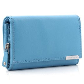 ekavale Women's Leather Wallet with RFID Protection 25 Compartments Women's Purse Long, sky blue, Classic