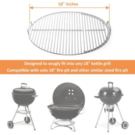 18" Charcoal Cooking Grate for Weber Kettle Charcoal Grill, Stainless Steel Hinged Grate for 2-Zone Cooking for Tailgating Backyard BBQ, Also fits Similar Sized Fire Pit