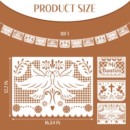 Frienda 6 Pcs Mi Bautizo Papel Picado Banner Baptism,White