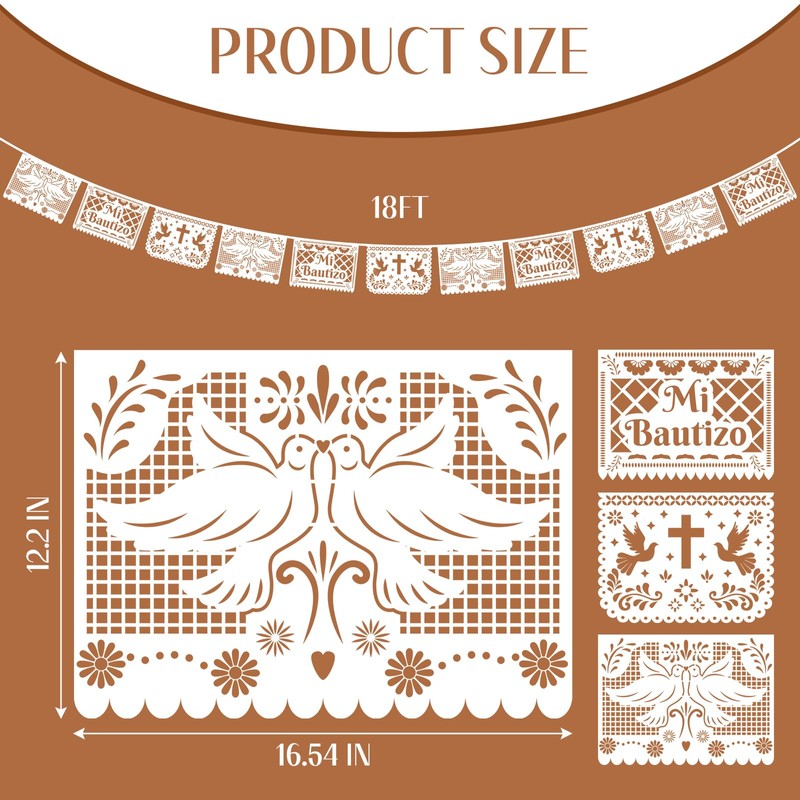 Frienda 6 Pcs Mi Bautizo Papel Picado Banner Baptism,White
