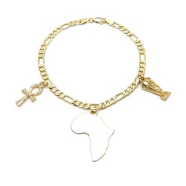 Fashion 21 Women's Ankh, Africa, Nefertiti Charm 10 inches Chain Anklet Ankle Bracelet (Gold/Style 2)