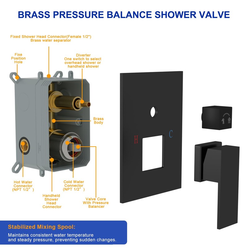 Dcolora 10 In. Rainfall Shower System with Handheld, Matte Black