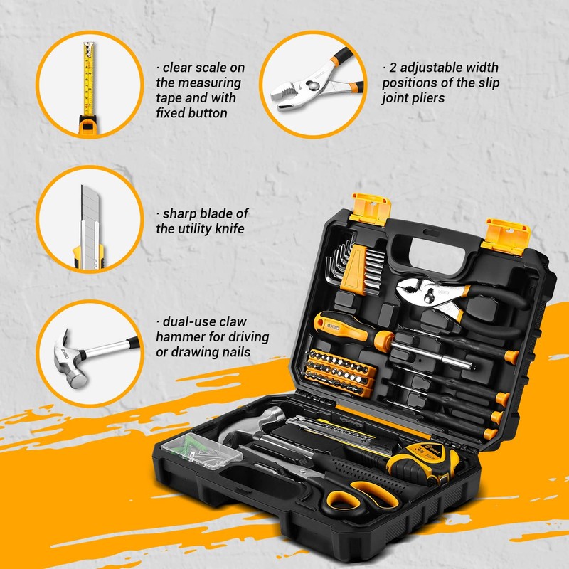 DEKOPRO General Household Hand Tool Kit with Plastic Toolbox Storage