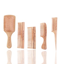 AYUSHKA ORGANIC Handcrafted Wooden Hair Comb – Dual Tooth Design for Detangling & Styling, Anti-Static, Travel-Friendly, for All Hair Types (Comb 5)