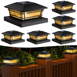 Kipeini Solar Post Cap Lights Outdoor 6 Pack [LED Bulb, 2 Brightness Setting] Fence Post Solar Lights Waterproof for 4x4 5x5 or 5.5x5.5 Wood Posts, Warm Bright Bulb Lighting for Garden Deck Yard