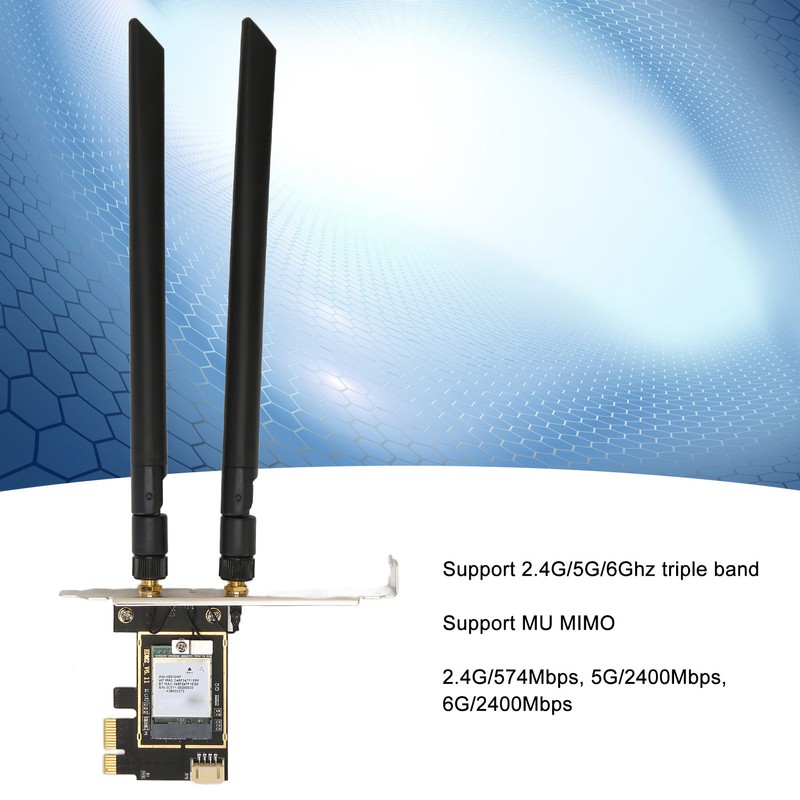 PCIe WiFi 6E Card 2.4G/5G/6Ghz Up to 2400Mbps Dual Antenna
