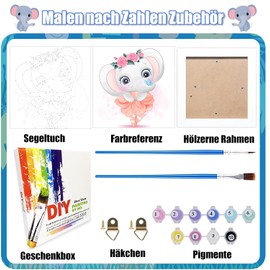 Aapxi Painting by Numbers Children from 5 6 7 8 9 Years Girls and Boys Elephant DIY Paint by Numbers Craft Set Acrylic Paint Set with Frame 20 x 20 cm