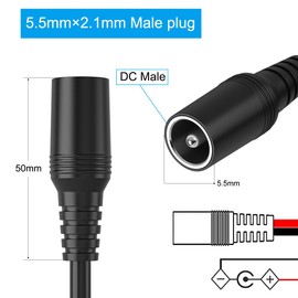 2Pack 16AWG DC Power Pigtails Cable,2.1mm x 5.5mm DC Female Plug to Bare Wire Open End,DC Barrel Plug Connector Supply Adapter Repair Cord for CCTV Security Surveillance Camera,LED Strip Light etc,3FT