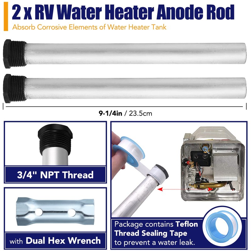 5Pack RV Water Heater Anode Rod & Flush Wand &