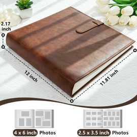 Vienrose Scrapbook Photo Album with Writing Space 12" x 12", Premium DIY Scrapbooking Albums with 100 Pages, Large Photos Book Faux Leather Cover for Wedding Family Baby Travel Graduation, Dark Brown