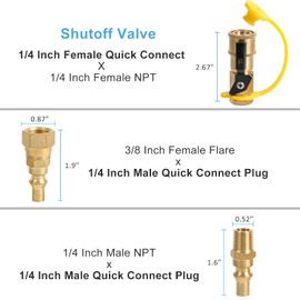 ATKKE RV Propane Quick Connect Fitting Adapter Valve, 1/4" Male NPT Full Flow Plug & 3/8" Male Flare Quick Kit for Low Pressure Gas Appliance Heater Grill Fire Pit and RV Quick Connect, 7pcs