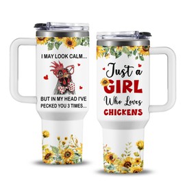 NIAXAUYT NIAXAUYT Chicken Gifts for Women, Funny Chicken Sunflower Tumbler Cup 40 oz, Chicken Themed Gifts, Chicken Gifts for Chicken Lovers/Mom/Lady, I May Look Calm Chicken Stainless Steel Mug