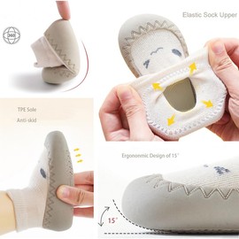 HOVELL Toddler Non-Skid Socks Shoes Baby Boys Girls Rubber Sole Indoor First Walking Slippers Two Pairs(Pink Apricot,Medium,6-12M)