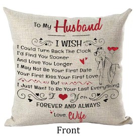 ramirar Black Word Art Quote to My Husband Heart Love Gift for Lover Valentine's Day Decorative Throw Pillow Cover Case Cushion Home Living Room Bed Sofa Car Soft Cotton Linen Square 18 x 18 Inches