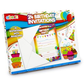 abeec Birthday Invitations - Birthday Party Invitations - Kids' Party Invitations & Birthday Cards - Kids Party Invites - 24 Pack Of A6 With White Envelopes