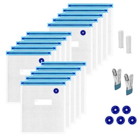 Sous Vide Bags Reusable 15 Pcs, BPA Free Resealable Vacuum Seal Bags for food with 5 Air Valves, 2 Seal Clips and 2 Sous Vide Clips for cooking, High Temperature Cooking, Food Refrigeration & Storage.