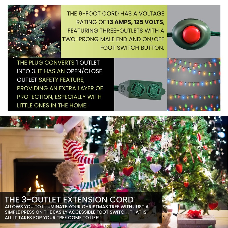 GoGreen Power (GG-24510GN) 3-Outlet Foot Switch Extension Cord, 16/2 SPT-2