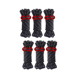 LIKENNY Tent Rope, 0.16 x 16.4 ft (4 mm x 4 m), Load Capacity 440.1 lbs (200 kg), Guy Rope, Tarp Rope, Reflective Material, Includes Flexible Brackets, Camping, Outdoors, Clothesline (Set of 6), Black