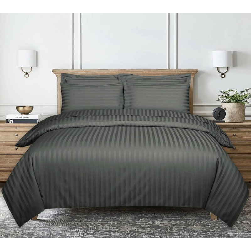 Ev Dekor® Double Duvet Cover Set Hotel Quality Stripes Satin