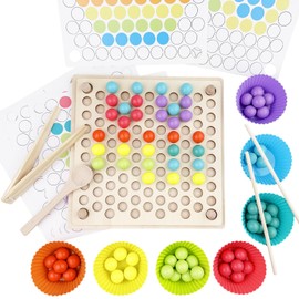 Cigrubo Brettspiele Clip Perlen Puzzle, Holzspielzeug Farben Sortieren, Regenbogen Puzzle Holz, Sortierspiel, Montessori Spielzeug, Kinder Vorschule Farben Sortier Stapelspielzeug, für ab 3 4 5 Jahre