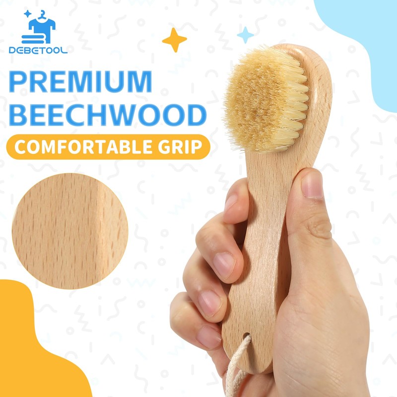 DEBETOOL 3-Piece Laundry Brush for Stains on Clothes, Gentle Boar