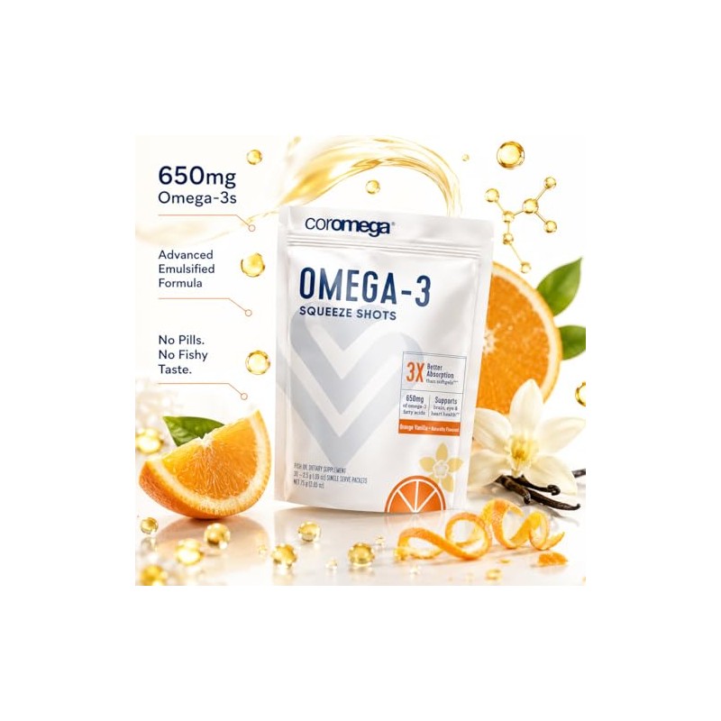 Coromega Omega-3 Supplement, Orange Flavor, Squeeze Packets, 30-Count Box