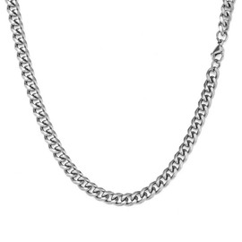 6 mm Men's Stainless Steel Curb Chain Briolette Chain Venetian Link Necklace Cuban Link Chains Gifts for Women Girls Men Boys Length 50 cm