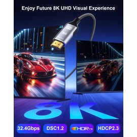 8K DisplayPort to HDMI 2.1 Cable 6.6FT - 8K@60Hz 4K@240Hz, Dynamic HDR