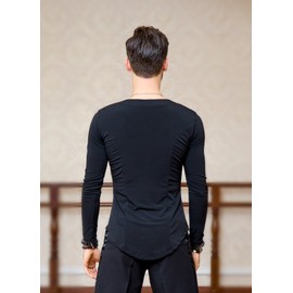 Superstar Series:G5008 Latin Modern Ballroom Dance Professional Elastic Crystal Cotton Tops Shirt for Men ((SBS) Black, XL)