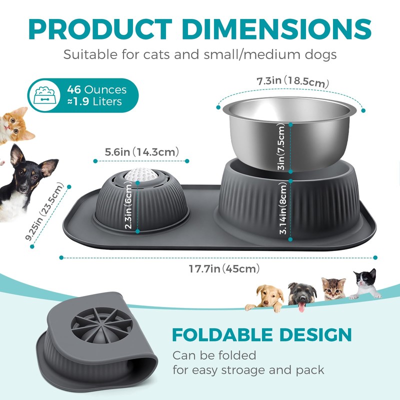 Dog Licking Bowl with Rolling Ball,Food and Water Bowl Set