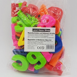 Land-Haus-Shop® Magnetbuchstaben und Magnetzahlen SET 52 Teile bunte Farben, Magnet Buchstaben Zahlen