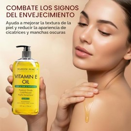 MAJESTIC PURE - Aceite de Vitamina E 100% Puro y Natural 20,000 IU Grado Premium Prensado en Frío para Piel Uñas Cabello y Cuero Cabelludo 236 ml