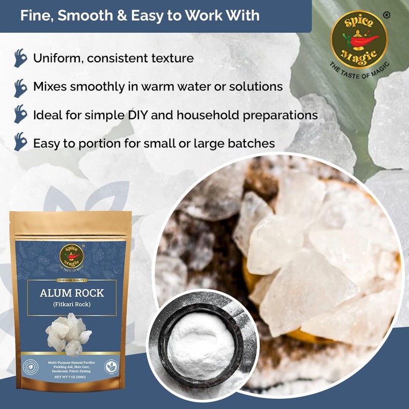 Spice Magic White Alum Crystal Rock, 7oz (200G) I 100%